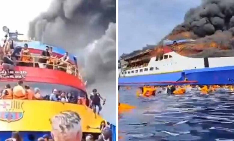 इंडोनेशियाई समुद्र में लगी भीषण आग, 280 यात्रियों वाला जहाज बना आग का गोला